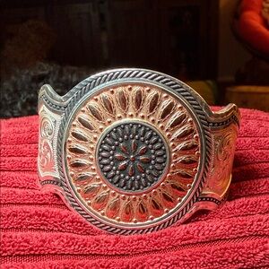 PMT 925 Sterling Silver Western Concho Cuff Bracelet Two-Tone Handmade